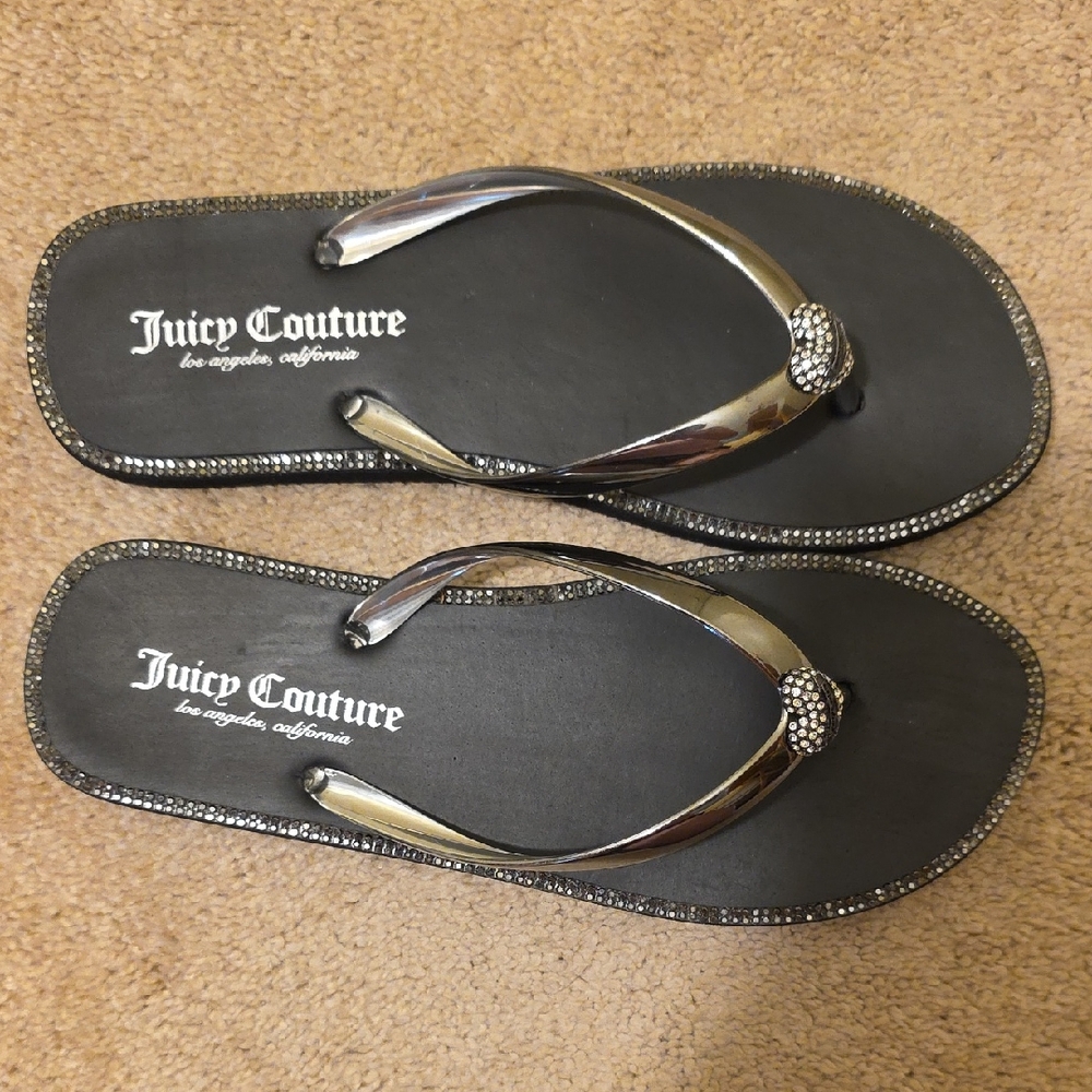 Juicy Couture Black Sandals with Silver Straps